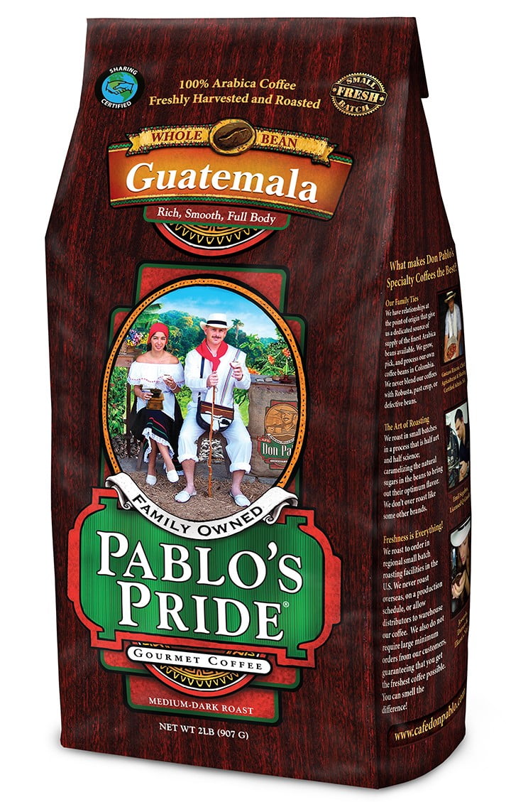 Pablo's Pride Guatemalan Whole Bean Coffee, Medium-Dark Roast, 32 Oz