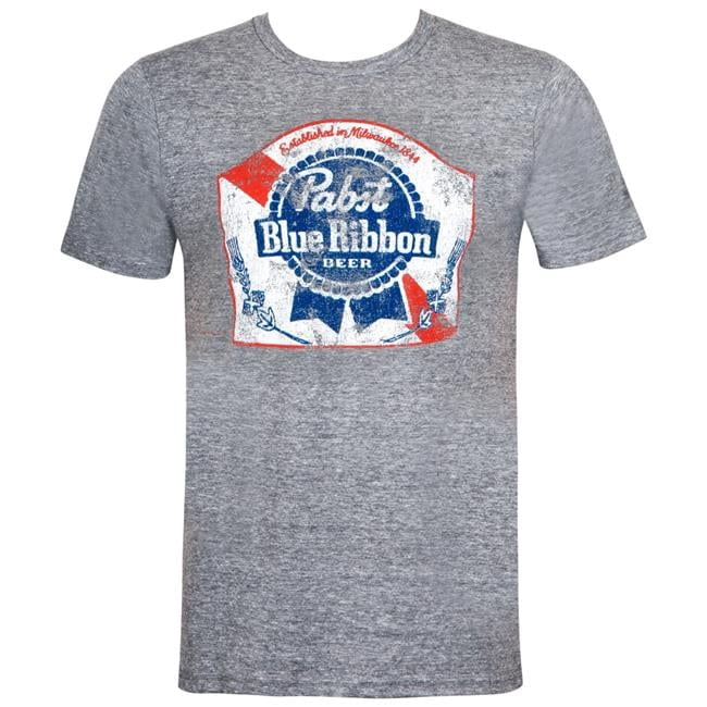 Pabst Blue Ribbon 49292-XXXL Pabst Blue Ribbon Mens Grey Classic Logo T-Shirt - 3XL