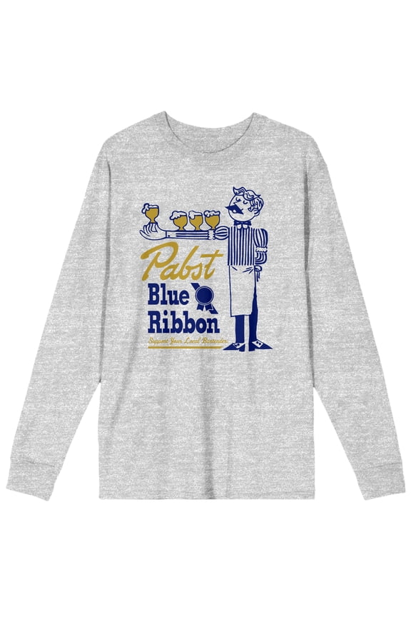 Pabst Blue Ribbon Bartender With Beer Men's Athletic Heather Long Sleeve Shirt-XL