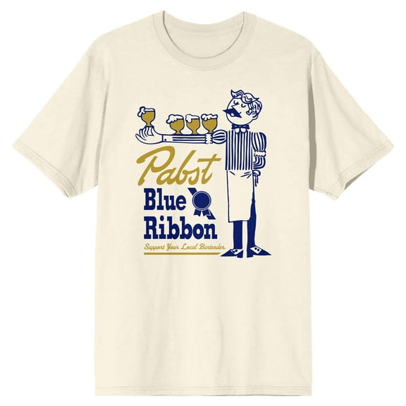 Pabst Blue Ribbon Bartender With Beer Men's Natural Ground T-shirt-Medium