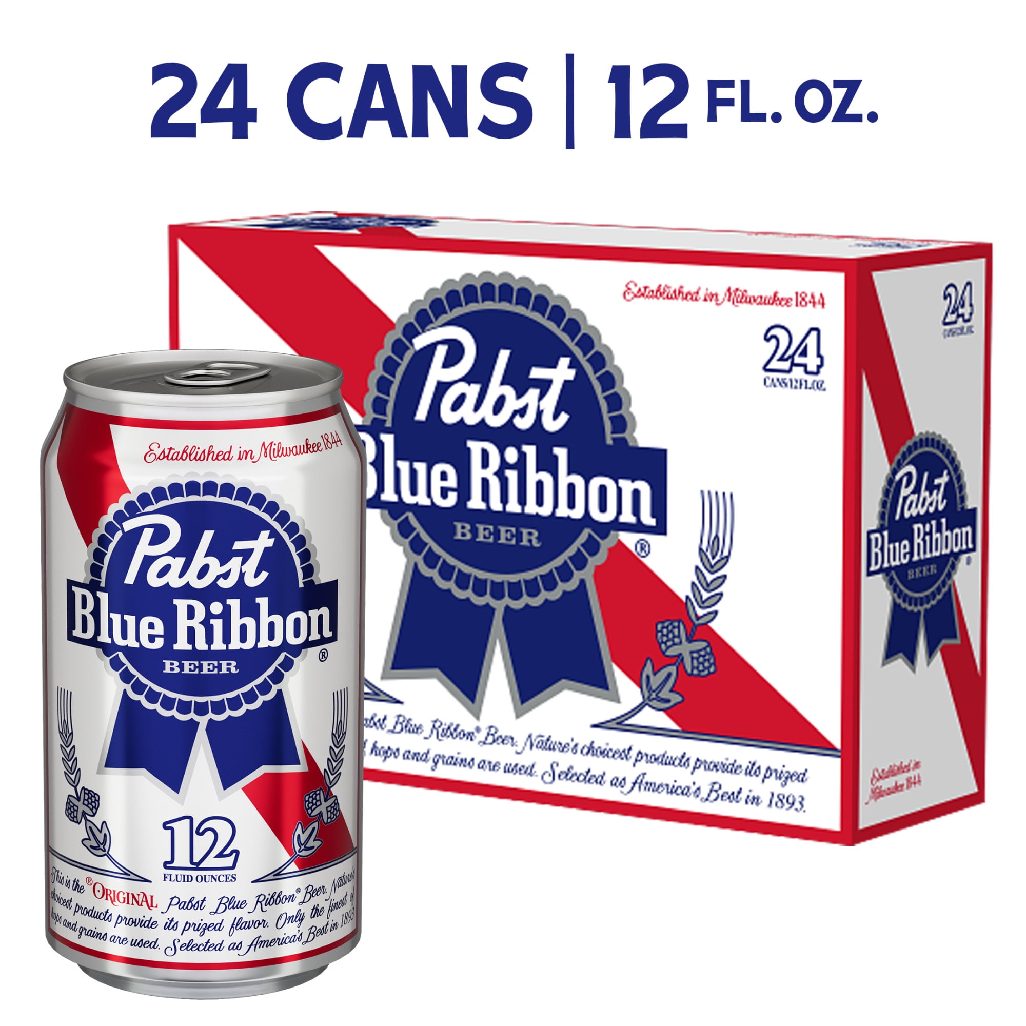 Pabst Blue Ribbon Beer, 24 Pack, 12 fl oz Cans, 4.7 ABV, Domestic