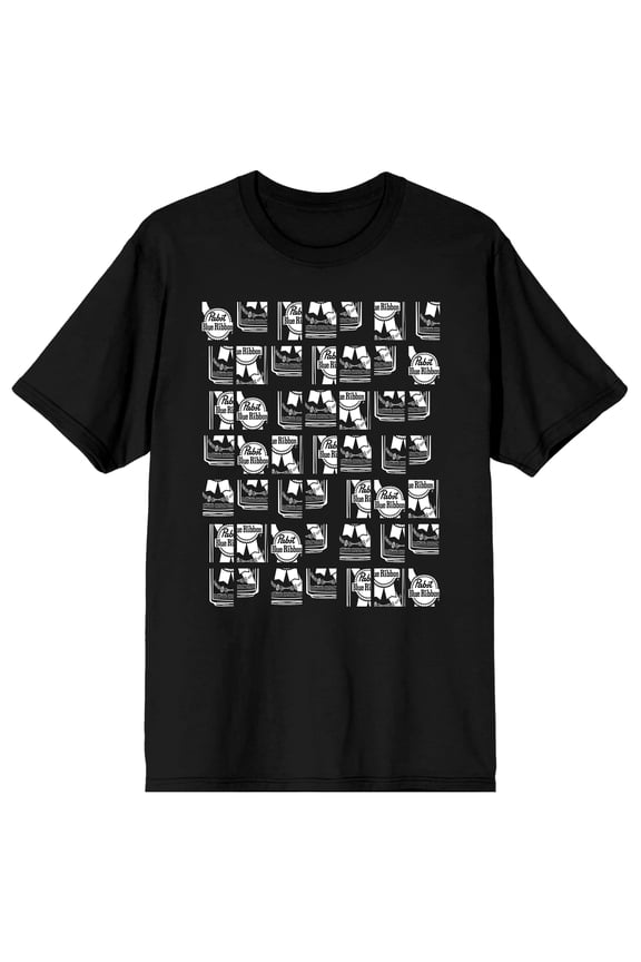 Pabst Blue Ribbon Beer Cans Adult Black Crew Neck Short Sleeve T-shirt-XXL