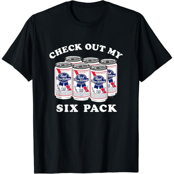 Pabst Blue Ribbon Beer Cans Check Out My Six Pack T-Shirt