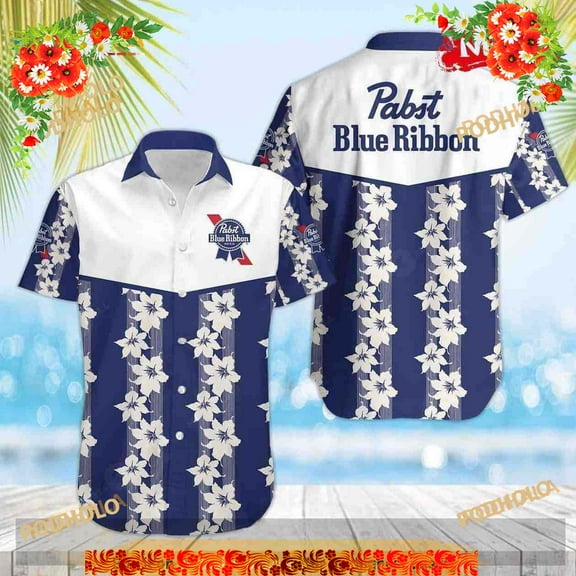 Pabst Blue Ribbon Beer Hawaiian Shirt, Summer Vacation Gift Aloha Shirt