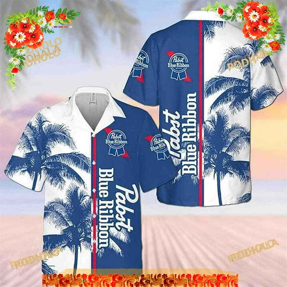Pabst Blue Ribbon Beer Hawaiian Shirt, Tropical Coconut Trees Aloha Shirt