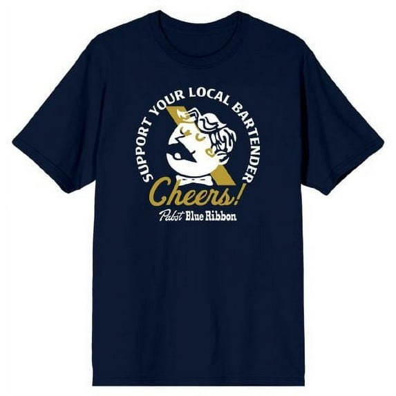 Pabst Blue Ribbon Cheers Mustached Man Men's Navy T-shirt-XL