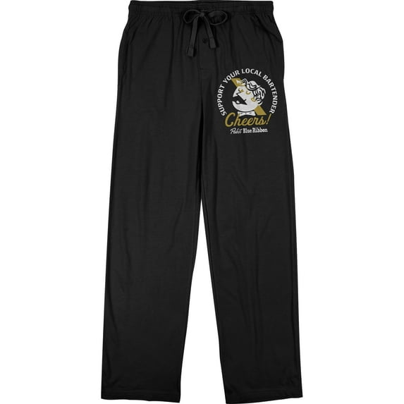 Pabst Blue Ribbon Cheers World Logo Men's Black Sleep Pajama Pants-Medium