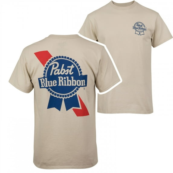 Pabst Blue Ribbon Distressed Logo Front and Back Print T-Shirt-Large