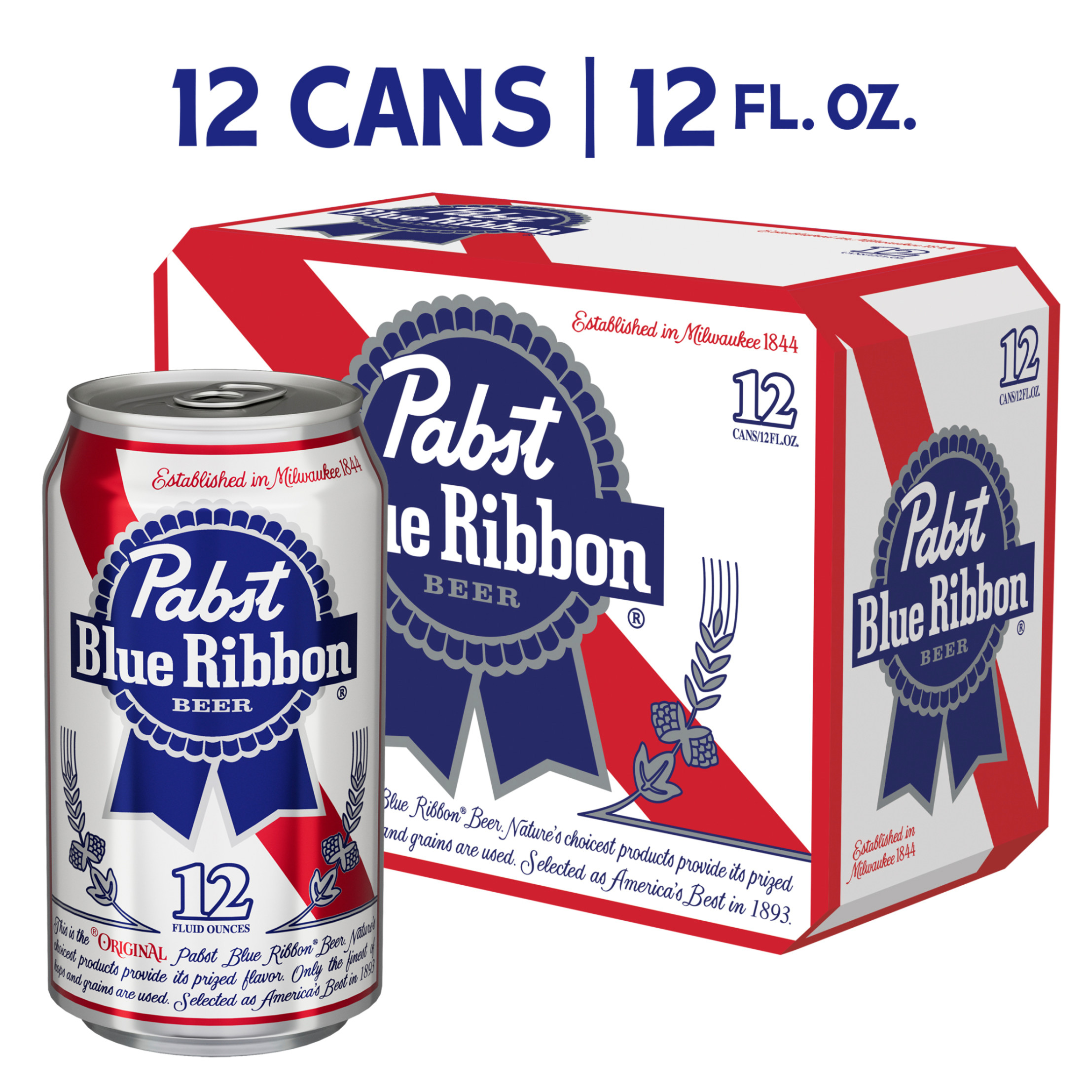 Pabst Blue Ribbon, Domestic Lager, 12 Pack, 12 fl oz Can, 3.9% ABV - image 1 of 12