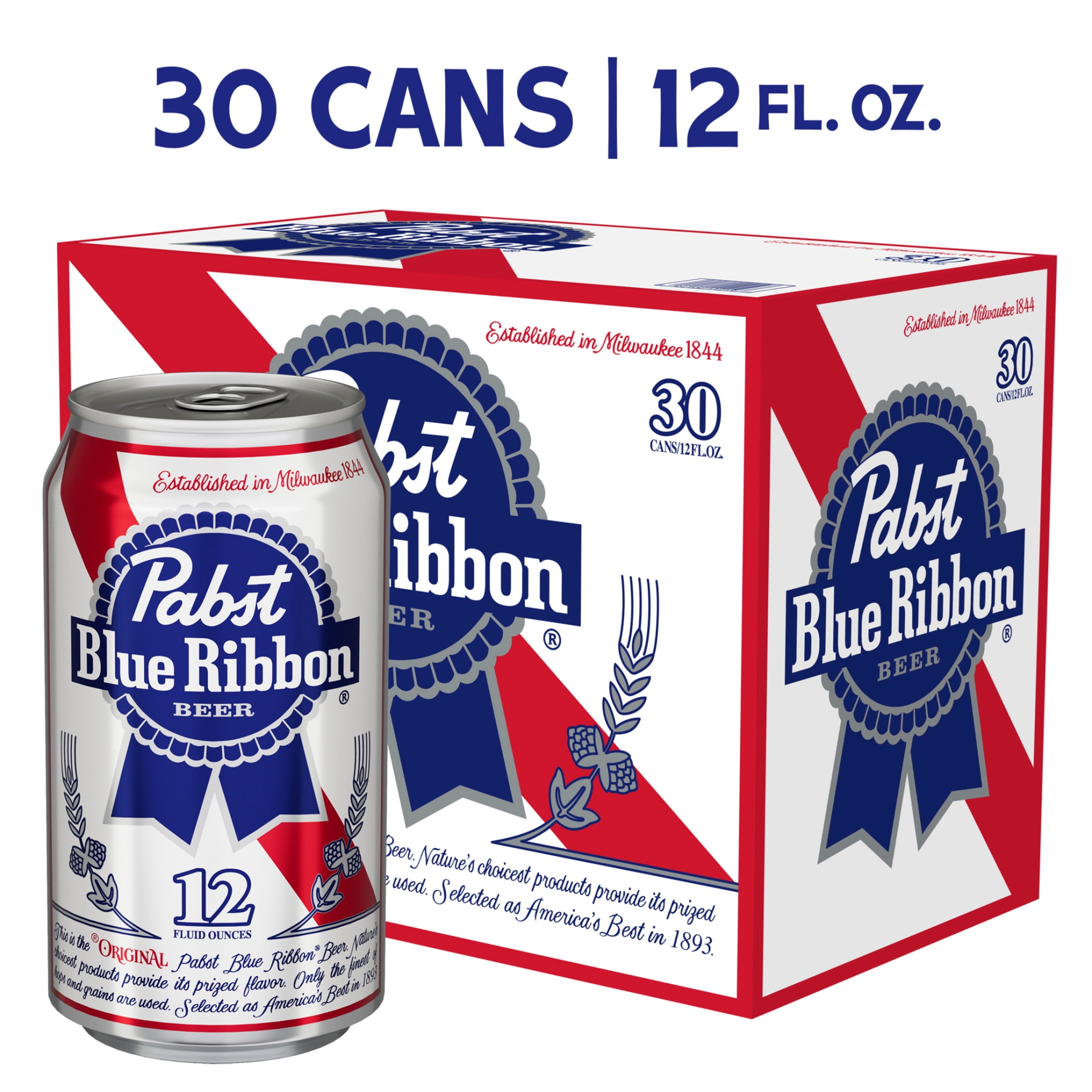 Pabst Blue Ribbon, Domestic Lager, 30 Pack, 12 fl oz Can, 4.7% ABV
