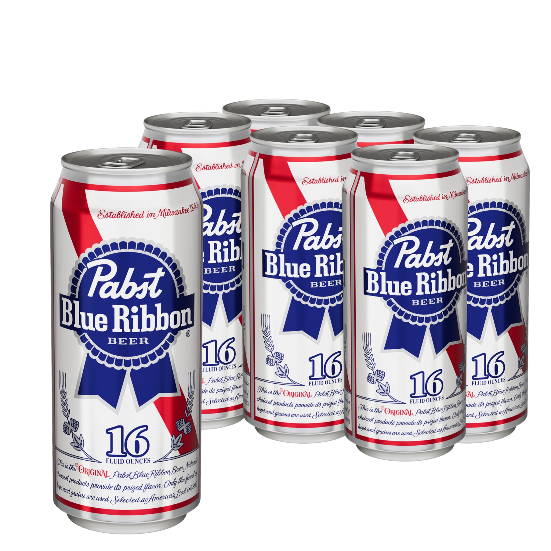 Pabst Blue Ribbon, Domestic Lager, 6 Pack, 16 fl oz Can, 4.7% ABV