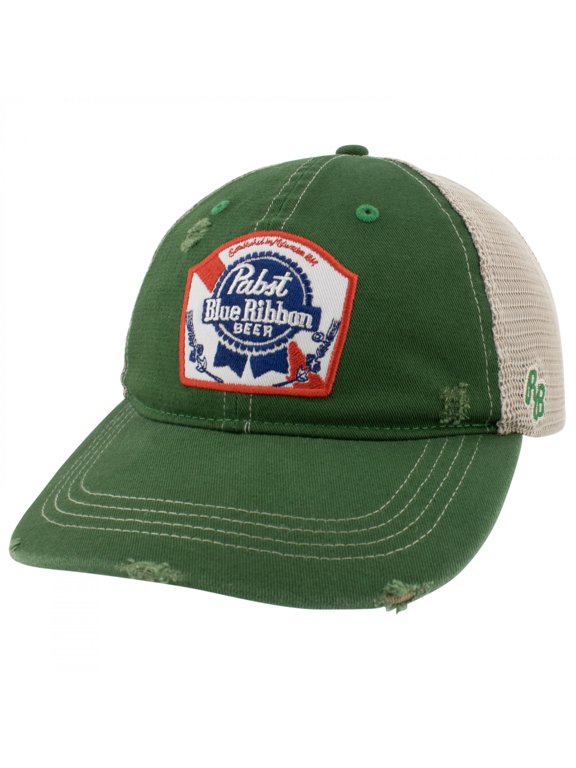 Embroidered Logo Distressed Green Denim Trucker Hat