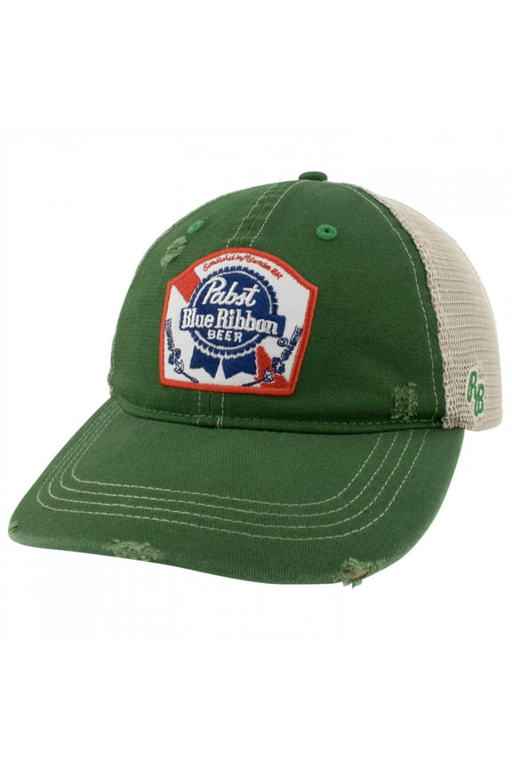 Embroidered Logo Distressed Green Denim Trucker Hat