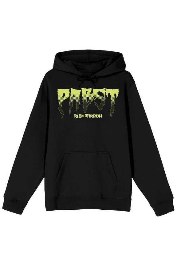 Pabst Blue Ribbon Ghost Holding Beer Long Sleeve Adult Black Hooded Sweatshirt-4XL