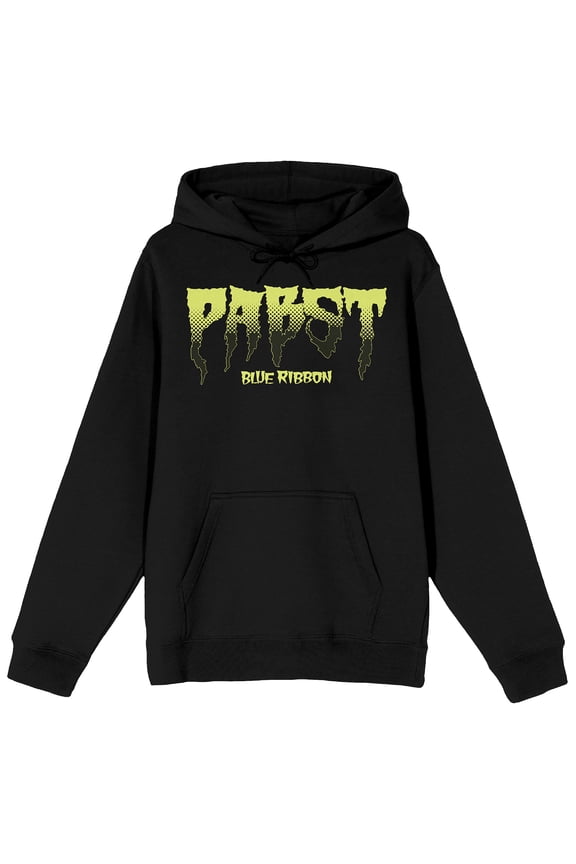 Pabst Blue Ribbon Ghost Holding Beer Long Sleeve Adult Black Hooded Sweatshirt-Small