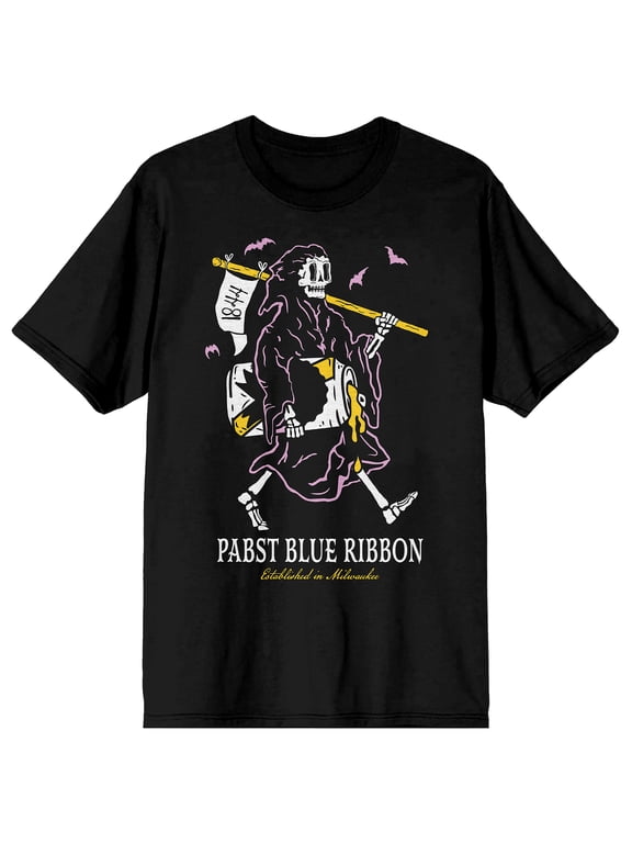 Pabst Blue Ribbon Grim Reaper Men's Black Short Sleeve Tee-Large