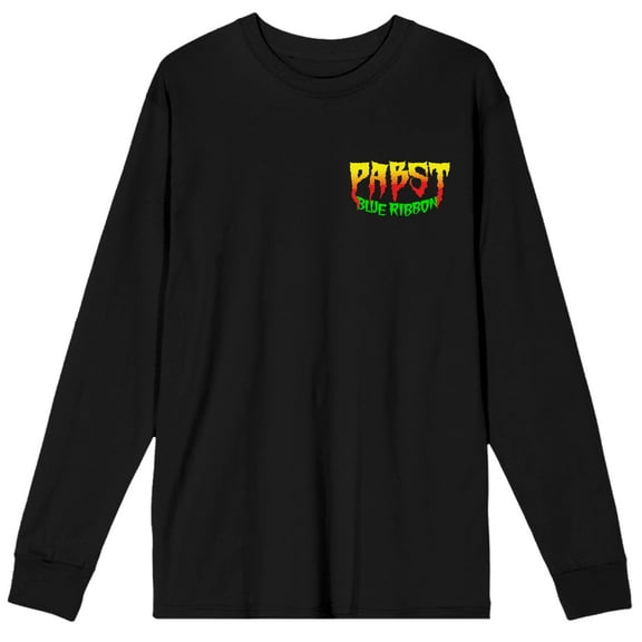 Pabst Blue Ribbon Grunge Neon Color Art Adult Black Long Sleeve Tee-XXL