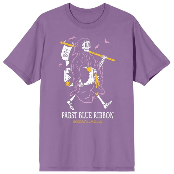 Pabst Blue Ribbon Halloween Skeleton With Beer Crew Neck Short Sleeve Lavender Men's T-shirt
-XXL