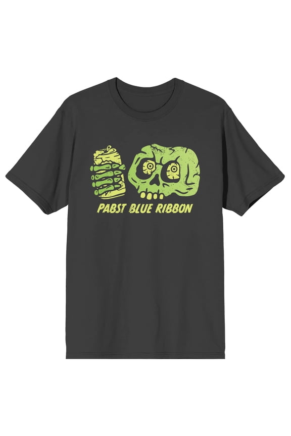 Pabst Blue Ribbon Halloween Skull With Beer Crew Neck Short Sleeve Charcoal Men's T-shirt-XL