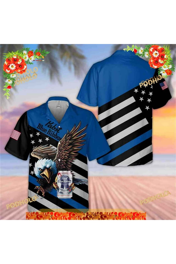 Pabst Blue Ribbon Hawaiian Shirt, Eagle Independence Day 4th Of July Aloha Shirt