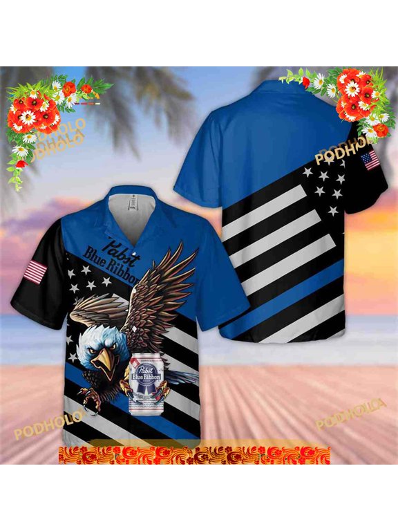 Pabst Blue Ribbon Hawaiian Shirt, Eagle Independence Day 4th Of July Aloha Shirt