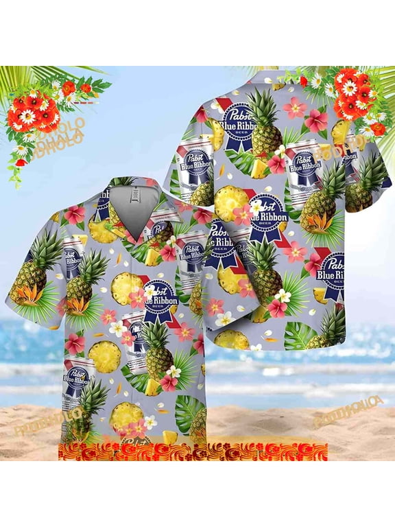 Pabst Blue Ribbon Hawaiian Shirt, Pineapple Pattern Beach Lovers Gift Aloha Shirt