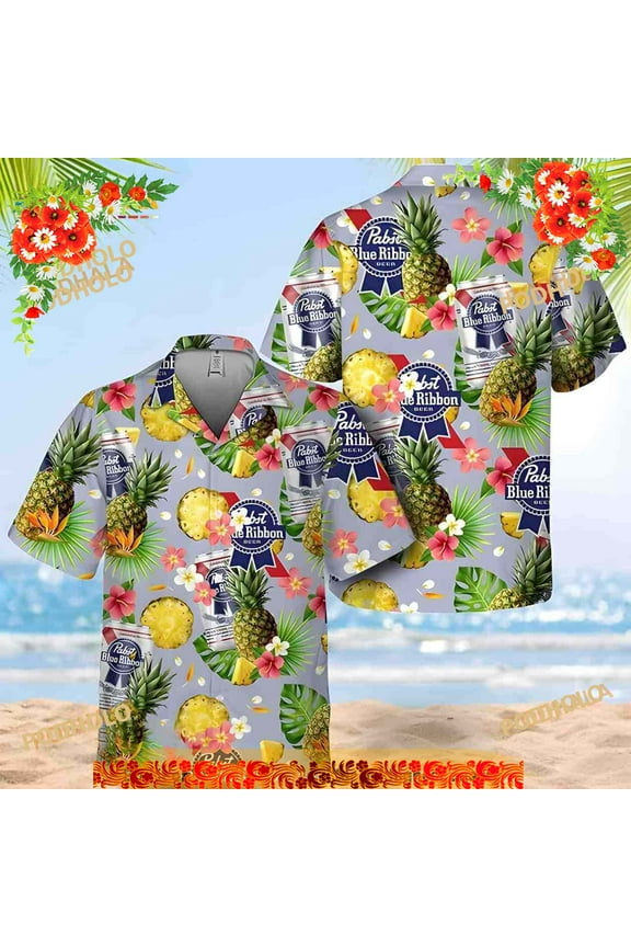 Pabst Blue Ribbon Hawaiian Shirt, Pineapple Pattern Beach Lovers Gift Aloha Shirt