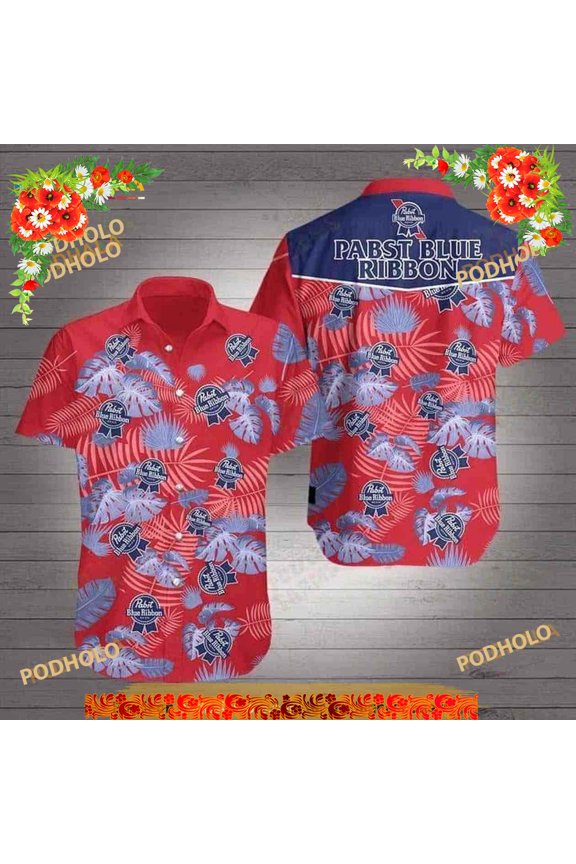 Pabst Blue Ribbon Hawaiian Shirt, Tropical Flower Pattern Best Beach Gift Aloha Shirt
