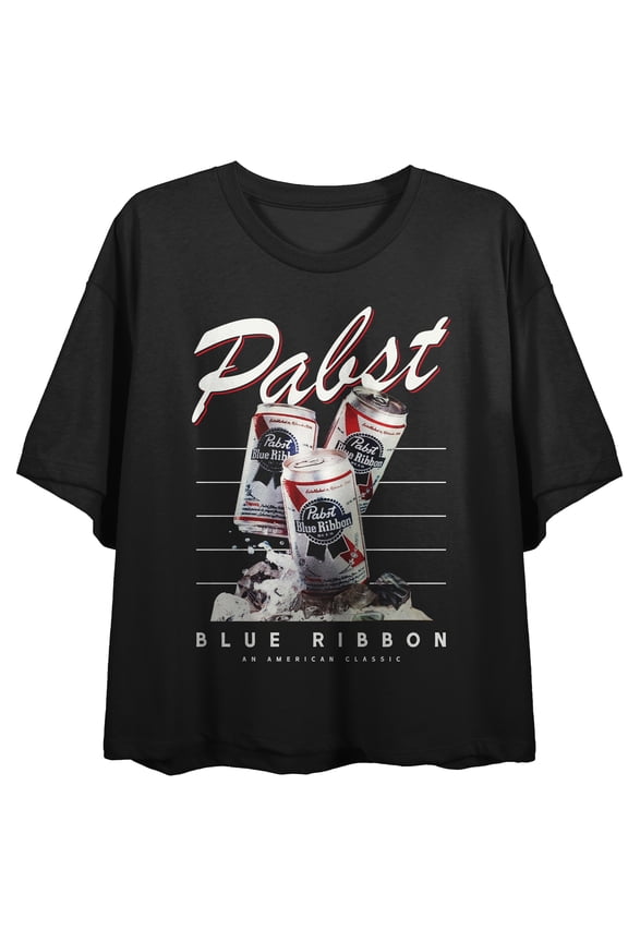 Pabst Blue Ribbon Ice Cold Cans Women's Black Crop Tee-XS