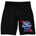 thumbnail image 1 of Pabst Blue Ribbon Logo Men's Black Lounge Shorts-Large, 1 of 4