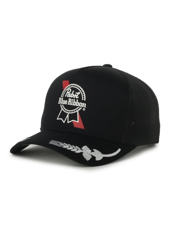 Logo Structured Trucker Hat, Black, Hops-Print Visor, Adjustable Snapback