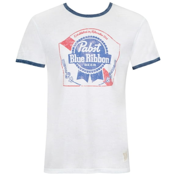 Pabst Blue Ribbon Men's White Navy Ringer T-Shirt-2XLarge