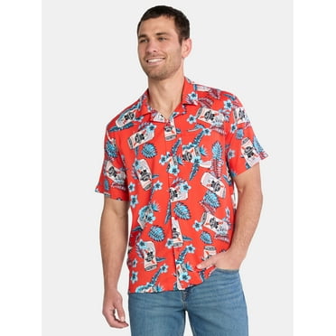 Pabst Blue Ribbon Men's Print Button Up Shirt with Short Sleeves, Sizes S-3XL