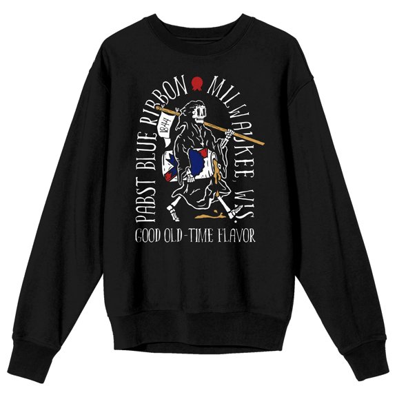 Pabst Blue Ribbon Milwaukee WI Good Old-Time Flavor Men's Black Long-Sleeve Sweatshirt-Medium