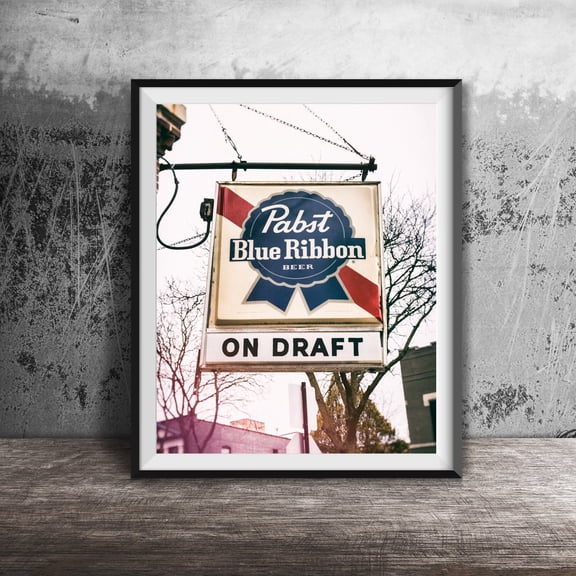 Pabst Blue Ribbon On Draft Photography Poster, Chicago Dive Bar Cold Beer Wall Art Print