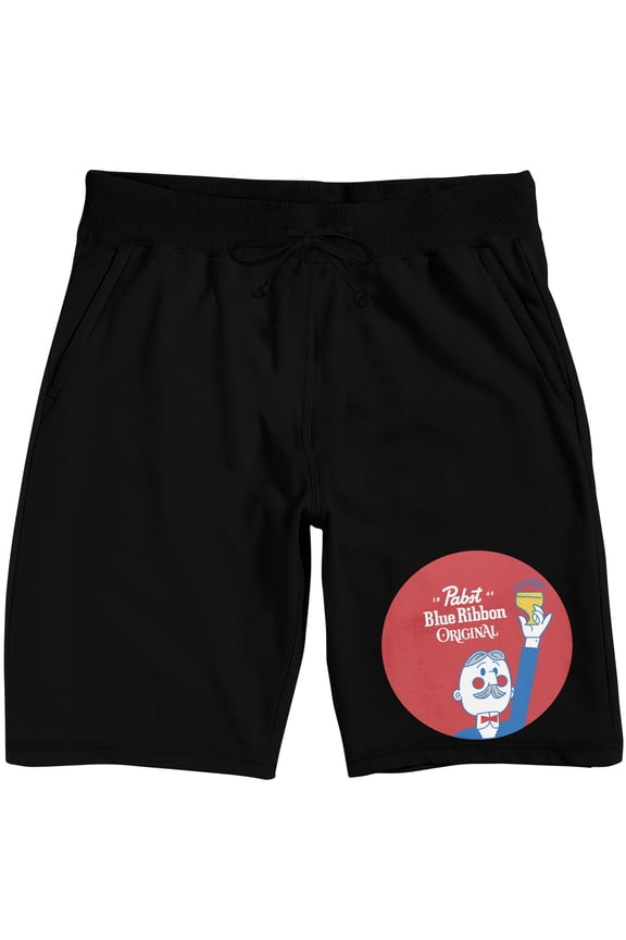 Pabst Blue Ribbon Original Logo Men's Black Sleep Pajama Shorts-Large