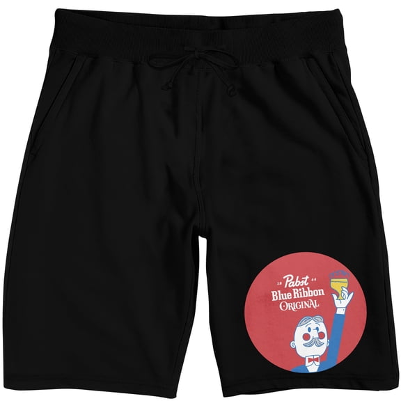 Pabst Blue Ribbon Original Logo Men's Black Sleep Pajama Shorts-Medium