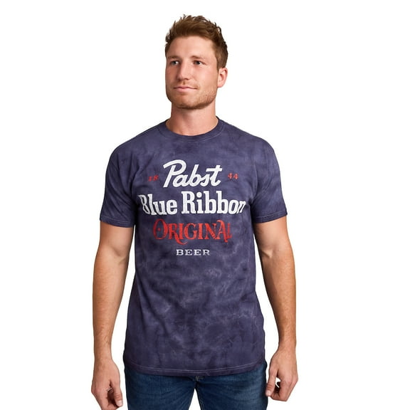 Pabst Blue Ribbon Original Men's Blue Crystal Wash Crew Neck Short Sleeve T-shirt-Small