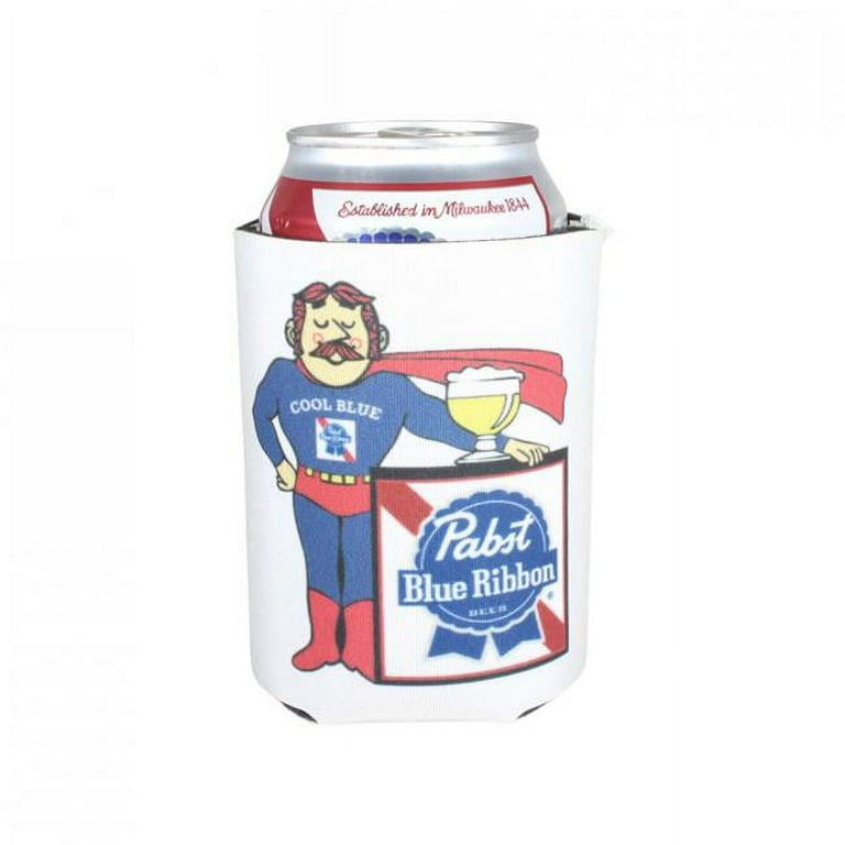 Pabst Blue Ribbon - PBR 863191 12 oz Cool Blue 70s Insulated Can Cooler, White