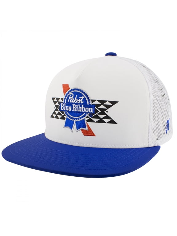 Hooey Men's Pabst Blue Ribbon PBR Trucker Snapback Hat, White/Blue