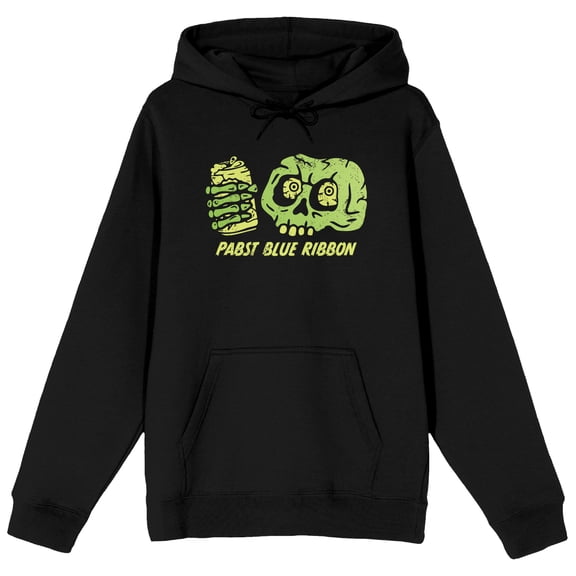 Pabst Blue Ribbon Skeleton Skull With a Beer Adult Black Hoodie-XXL