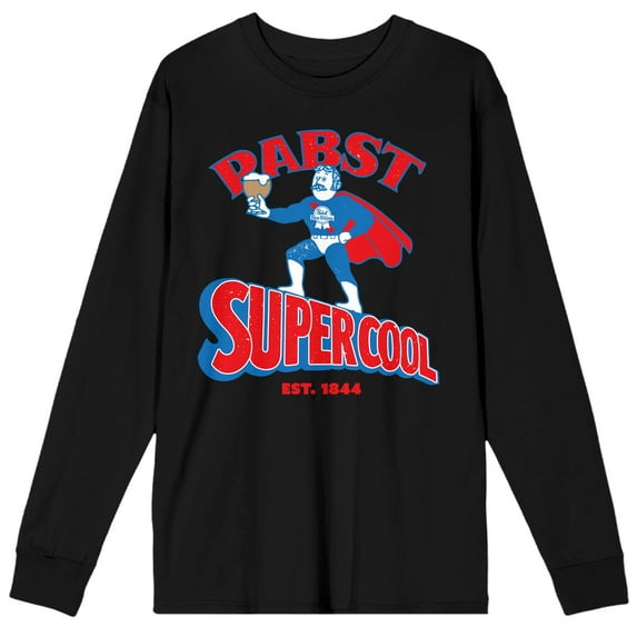 Pabst Blue Ribbon Superhero Bartender Supercool Men's Black Long Sleeve Shirt-3XL