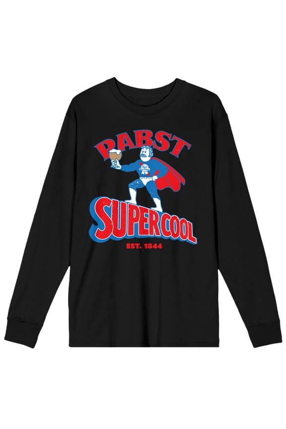 Pabst Blue Ribbon Superhero Bartender Supercool Men's Black Long Sleeve Shirt-XL