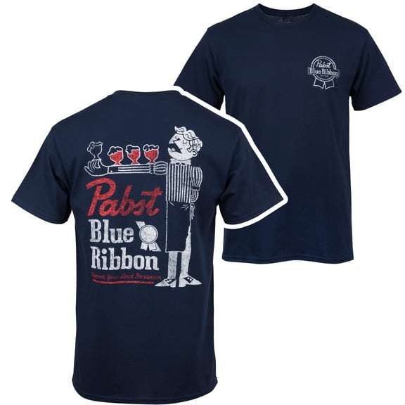 Pabst Blue Ribbon Support Bartenders Front and Back Print T-Shirt-Large