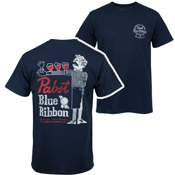 Pabst Blue Ribbon Support Bartenders Front and Back Print T-Shirt-Small