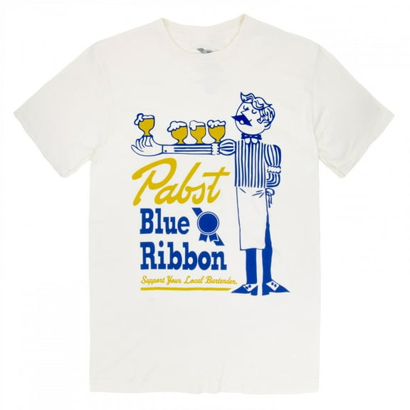 Pabst Blue Ribbon Support Your Local Bartender White Colorway T-Shirt-Medium