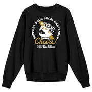 Pabst Blue Ribbon Support Your Local Bartender World Logo Men's Black Long-Sleeve Sweatshirt-Large