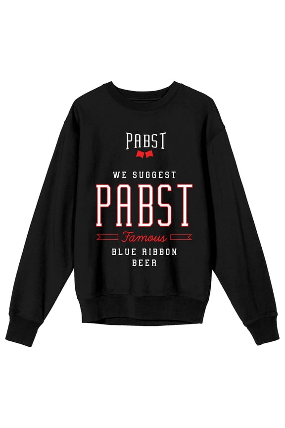 Pabst Blue Ribbon Verbiage Art Crew Neck Long Sleeve Black Adult Sweatshirt-Small