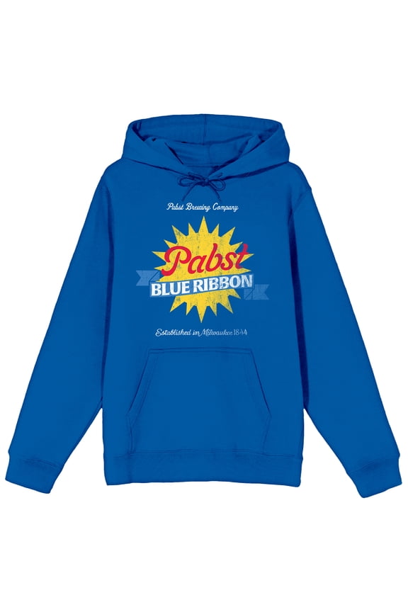 Pabst Blue Ribbon Vintage Logo Long Sleeve Royal Blue Adult Hooded Sweatshirt-XXL