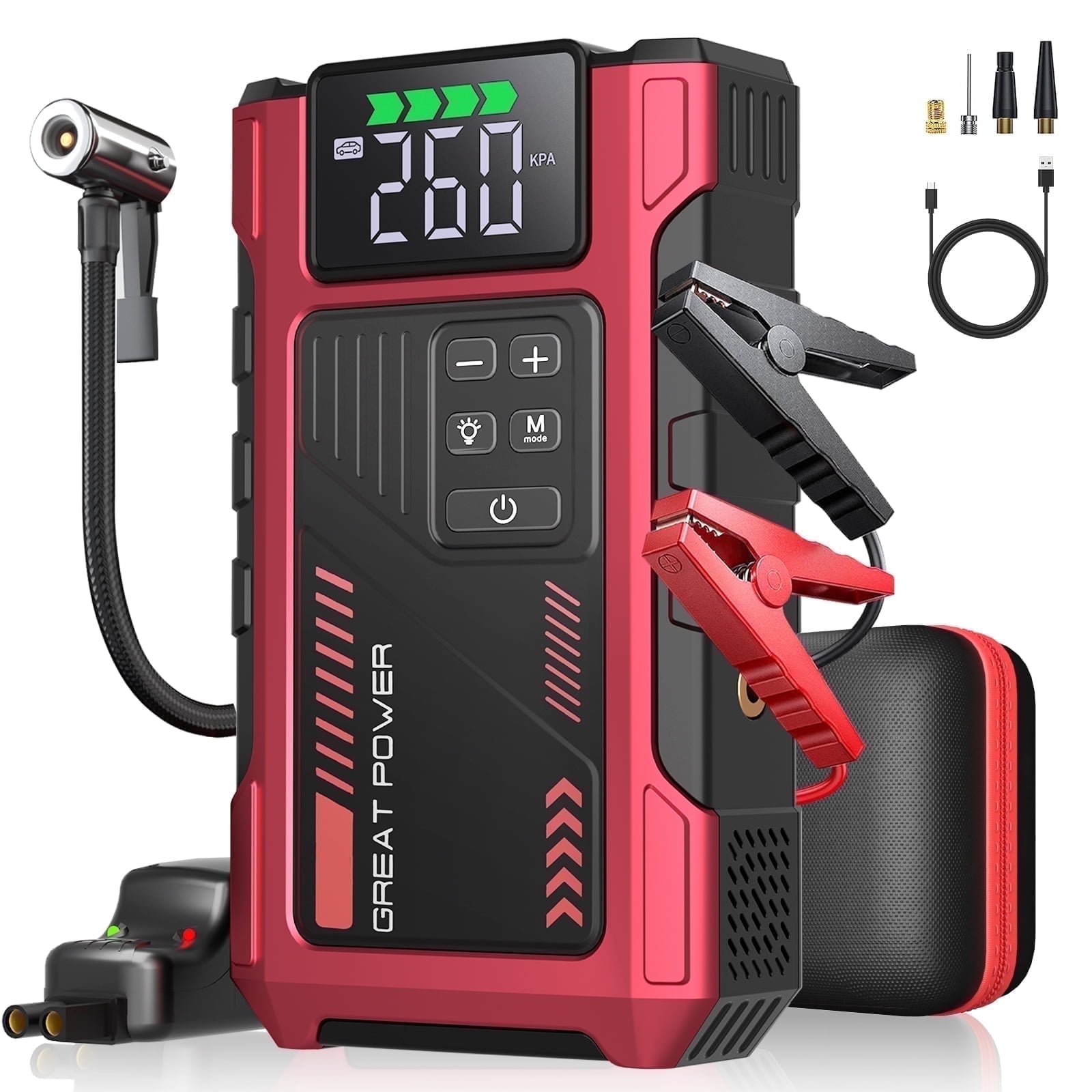 Pabulum 4500A Jump Starter with Air Compressor,12V Car Battery Booster & 150PSI Tire Inflator for 8.5L Gas/7.0L Diesel